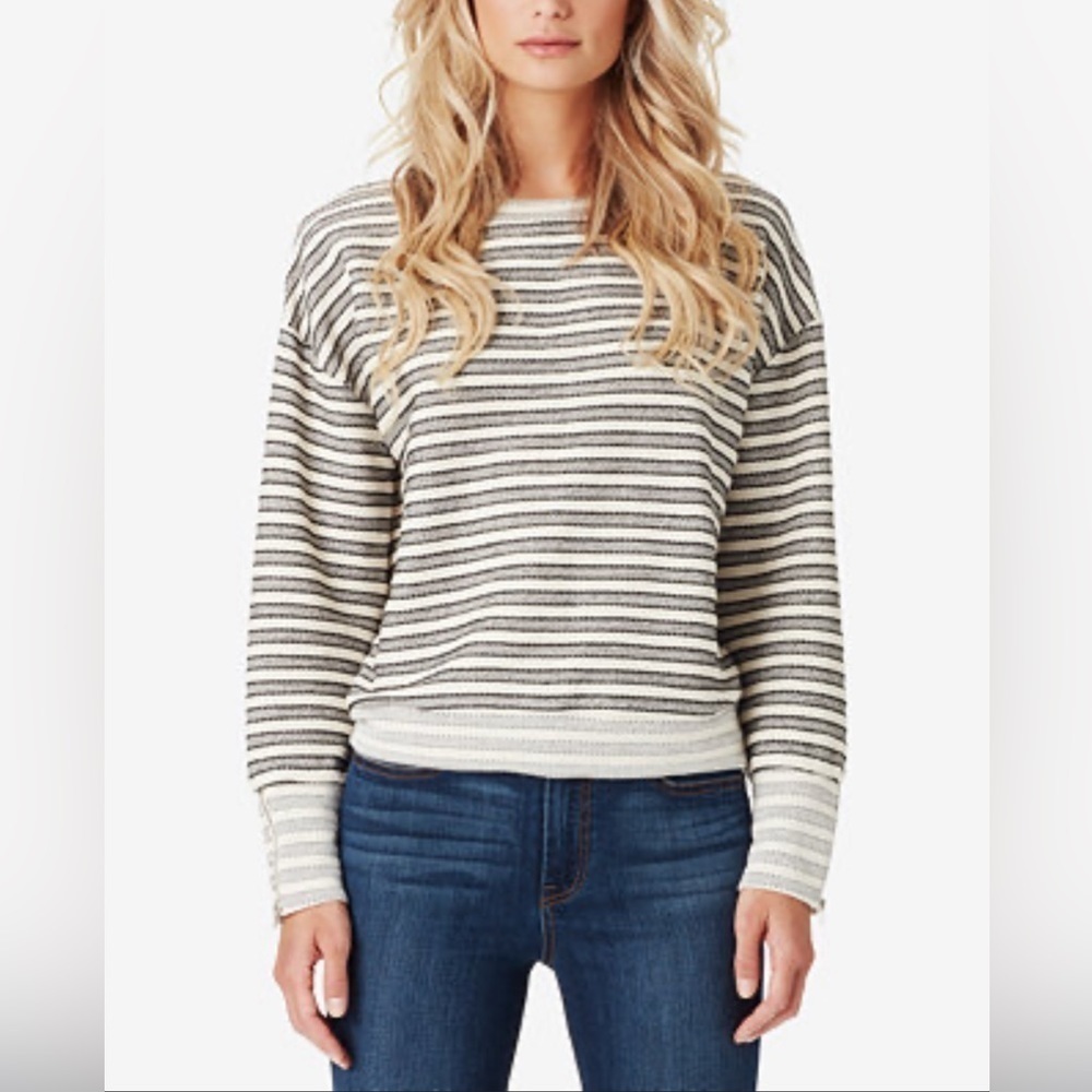 2/$30 Jessica Simpson sweatshirt crewneck top- striped grey and black SZ- Small